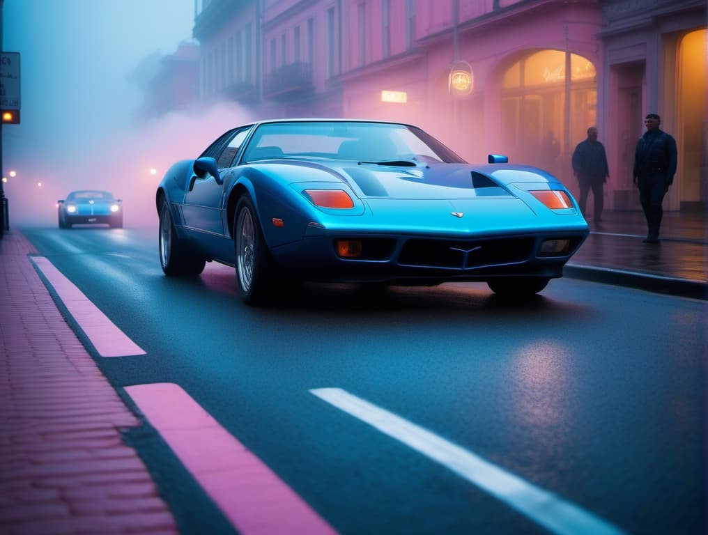  blue cars on pink road hyperrealistic, full body, detailed clothing, highly detailed, cinematic lighting, stunningly beautiful, intricate, sharp focus, f/1. 8, 85mm, (centered image composition), (professionally color graded), ((bright soft diffused light)), volumetric fog, trending on instagram, trending on tumblr, HDR 4K, 8K