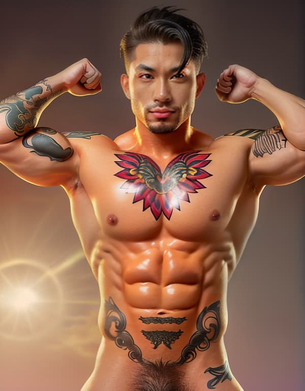  tattooed  bodybuilders with yellow gles reading book in ，，Asian，Asiatic，Asian，Asian， portrait, happy colors, bright eyes, clear eyes, warm smile, smooth soft skin，symmetrical, anime wide eyes，big bulge， huge pectorales,  whole body <lora:360-skybox-environment:1> hyperrealistic, full body, detailed clothing, highly detailed, cinematic lighting, stunningly beautiful, intricate, sharp focus, f/1. 8, 85mm, (centered image composition), (professionally color graded), ((bright soft diffused light)), volumetric fog, trending on instagram, trending on tumblr, HDR 4K, 8K