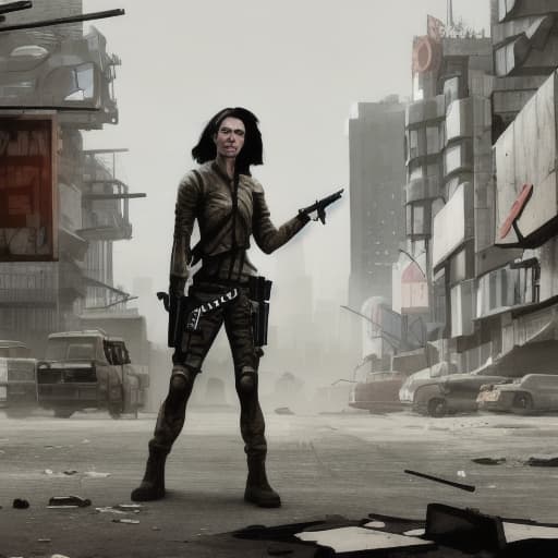  Armed woman in a post-apocalypse city