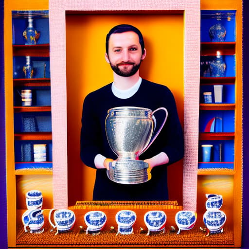 wa-vy style Highly detailed portrait of jude bellingham holding the champions league cup