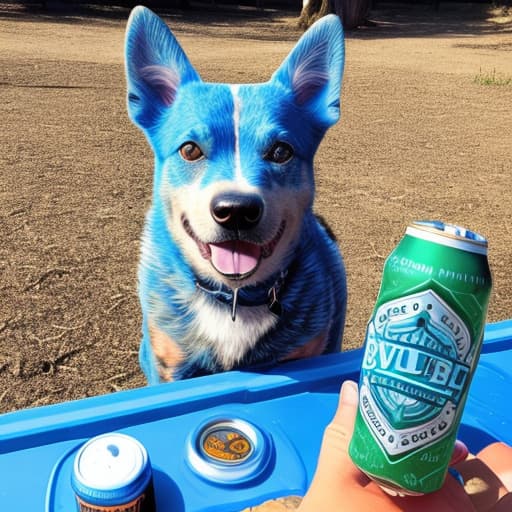  Blue cattle dog sitting on a VB beer