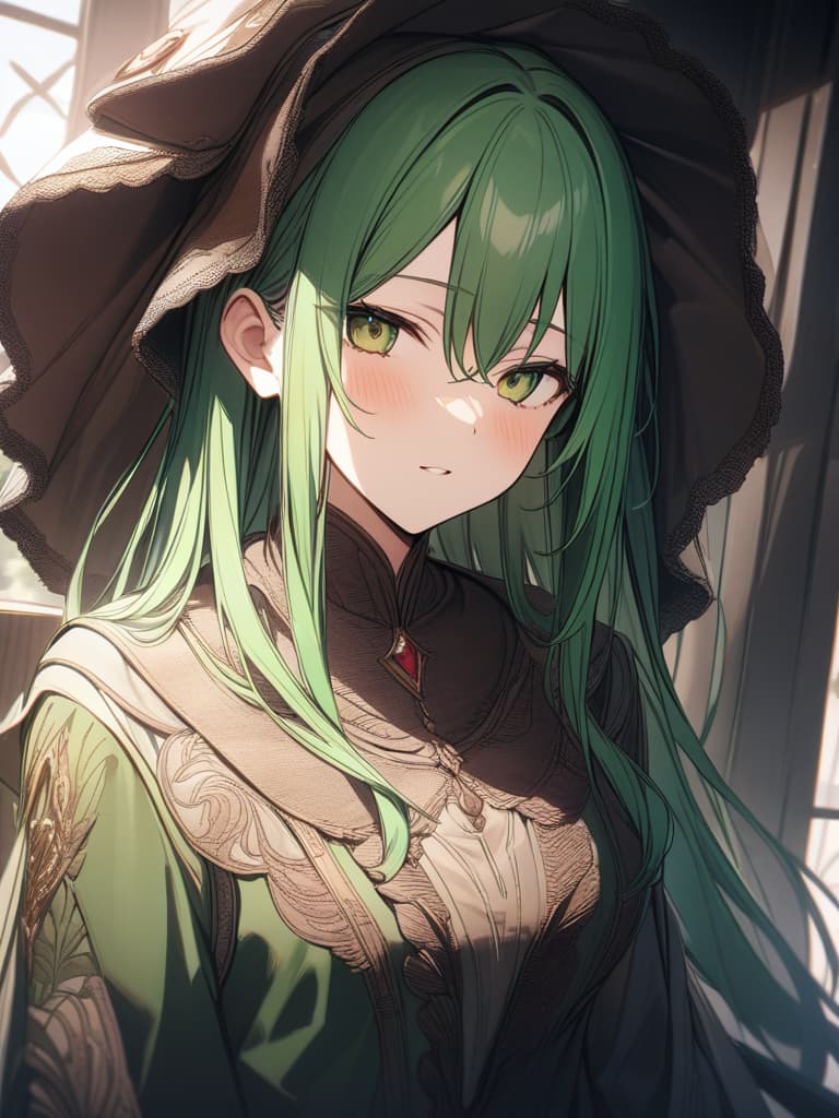  Green hair character orchids, masterpiece, best quality,8k,ultra detailed,high resolution,an extremely delicate and beautiful,hyper detail