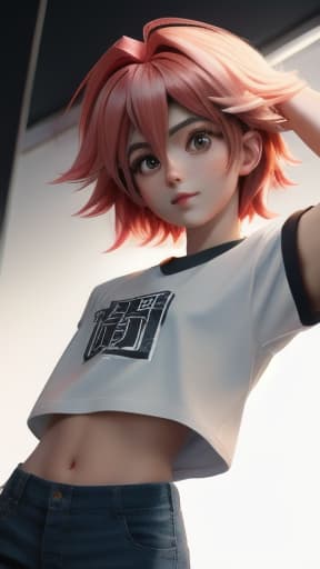  astolfo as boy wearing cropped t-shirt and showing big bulge over from below shot , hyperrealistic, high quality, highly detailed, cinematic lighting, intricate, sharp focus, f/1. 8, 85mm, (centered image composition), (professionally color graded), ((bright soft diffused light)), volumetric fog, trending on instagram, HDR 4K, 8K