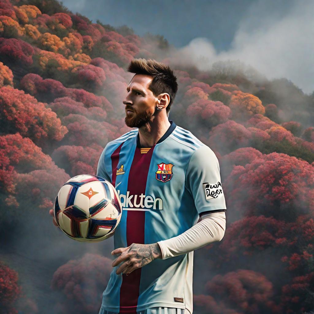  Messi hyperrealistic, full body, detailed clothing, highly detailed, cinematic lighting, stunningly beautiful, intricate, sharp focus, f/1. 8, 85mm, (centered image composition), (professionally color graded), ((bright soft diffused light)), volumetric fog, trending on instagram, trending on tumblr, HDR 4K, 8K