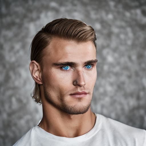 portrait+ style Russian queer fitness model blonde hunk dude face