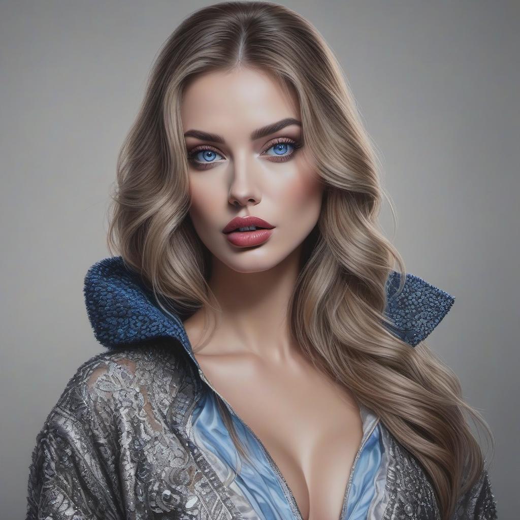  hyperrealistic art Draw a large, highly realistic portrait of a beautiful . Plump lips, expressive blue eyes. . extremely high resolution details, photographic, realism pushed to extreme, fine texture, incredibly lifelike hyperrealistic, full body, detailed clothing, highly detailed, cinematic lighting, stunningly beautiful, intricate, sharp focus, f/1. 8, 85mm, (centered image composition), (professionally color graded), ((bright soft diffused light)), volumetric fog, trending on instagram, trending on tumblr, HDR 4K, 8K