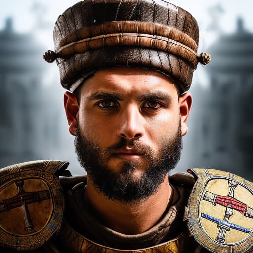 portrait+ style centurión romano combatiendo contra un guerrero ibero en el siglo I antes de cristo.