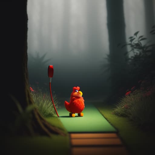  Elmo is playing mini-golf with Annie doll, hyperrealistic, high quality, highly detailed, cinematic lighting, intricate, sharp focus, f/1. 8, 85mm, (centered image composition), (professionally color graded), ((bright soft diffused light)), volumetric fog, trending on instagram, HDR 4K, 8K