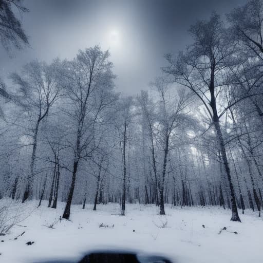  Mysterious atmosphere Snowy forest. Light gray clouds. Beautiful. Sparkling