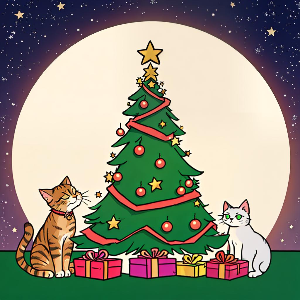  a christmas tree made out of cat shapes with a star on the head of the top cat