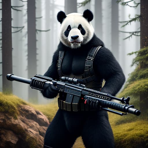  panda ready for war hyperrealistic, full body, detailed clothing, highly detailed, cinematic lighting, stunningly beautiful, intricate, sharp focus, f/1. 8, 85mm, (centered image composition), (professionally color graded), ((bright soft diffused light)), volumetric fog, trending on instagram, trending on tumblr, HDR 4K, 8K