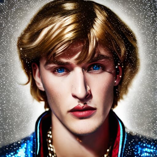 portrait+ style Russian queer pop singer blonde hunk dude face