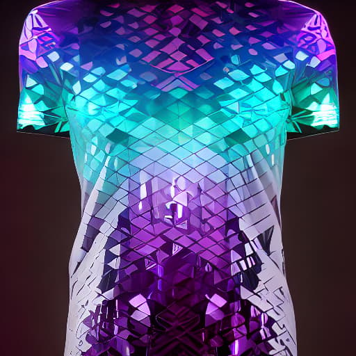 arcane style Sports T shirts in these colors, green, purple, and a transparent diamond shape hyperrealistic, full body, detailed clothing, highly detailed, cinematic lighting, stunningly beautiful, intricate, sharp focus, f/1. 8, 85mm, (centered image composition), (professionally color graded), ((bright soft diffused light)), volumetric fog, trending on instagram, trending on tumblr, HDR 4K, 8K