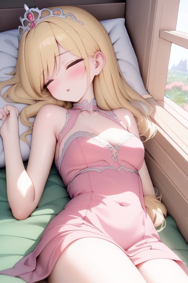  ultra detailed:1.2,masterpiece:1.2,best quality,masterpiece,bestquality,hdr:1.1,8k:1.1,very cute woman :1.3,Disney:1.3,Sleeping Beauty:1.3,pink dress,blonde hair,tiara