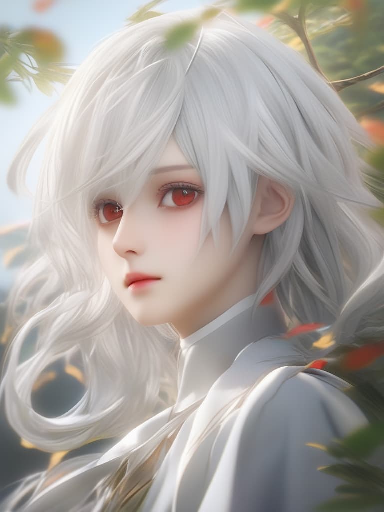  Masterpiece,one male,delicate white hair color,short hair,serious face,red eyes color,delicate face,face up,larynx,fresh,high quality,8K, masterpiece, best quality,8k,ultra detailed,high resolution,an extremely delicate and beautiful,hyper detail