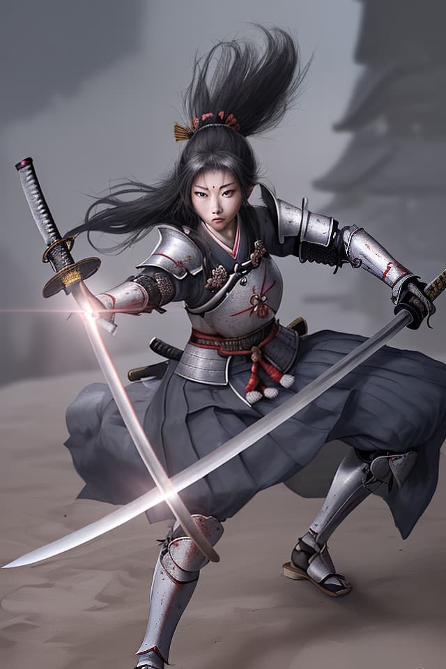  Female Samurai, Princess Cut, ((Holding Katana: 1.4, Samurai Armor, JAPANESE ARMOR)), ((Accurate Fingers)), (Growing Edge, Lens Flare), 💩, 💩,