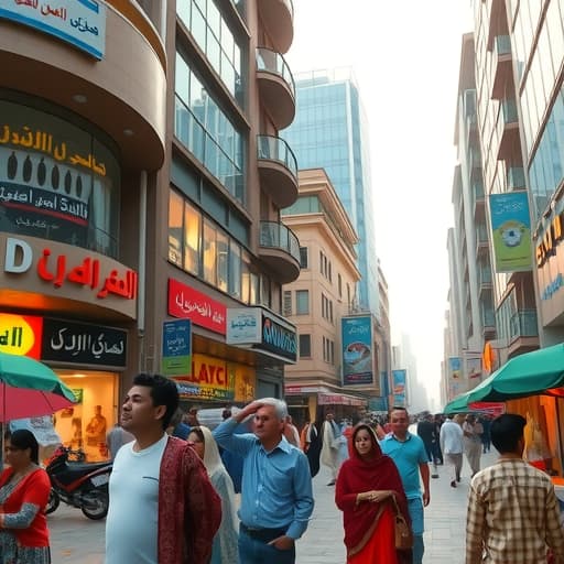  a vibrant and bustling downtown area in pakistan, showcasing modern architecture, busy streets filled with people, colorful shops, and traditional elements like street vendors and local cuisine. the scene captures the essence of urban life in pakistan, with a mix of contemporary and cultural influences. hyperrealistic, full body, detailed clothing, highly detailed, cinematic lighting, stunningly beautiful, intricate, sharp focus, f/1. 8, 85mm, (centered image composition), (professionally color graded), ((bright soft diffused light)), volumetric fog, trending on instagram, trending on tumblr, HDR 4K, 8K