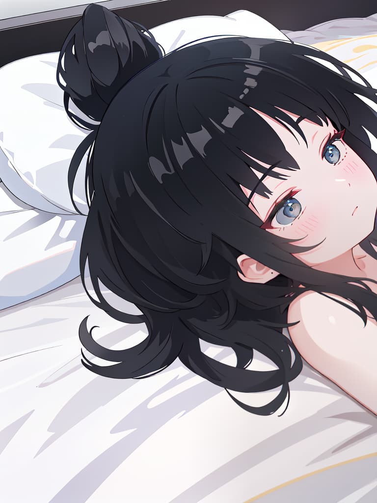  Girl, sleeping in bed, from the side of black hair, from the side, masterpiece, best quality,8k,ultra detailed,high resolution,an extremely delicate and beautiful,hyper detail