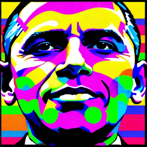  Create a pop art style image of Obama president with a modern and vibrant background. Consider using a black background to make the colors pop. The image should focus on Obama's face in a dramatic lighting with a slight angle to add depth. Use a wide angle lens to capture the details of his expression. This image should be bold and eye-catching to make a statement on a t-shirt. hyperrealistic, full body, detailed clothing, highly detailed, cinematic lighting, stunningly beautiful, intricate, sharp focus, f/1. 8, 85mm, (centered image composition), (professionally color graded), ((bright soft diffused light)), volumetric fog, trending on instagram, trending on tumblr, HDR 4K, 8K