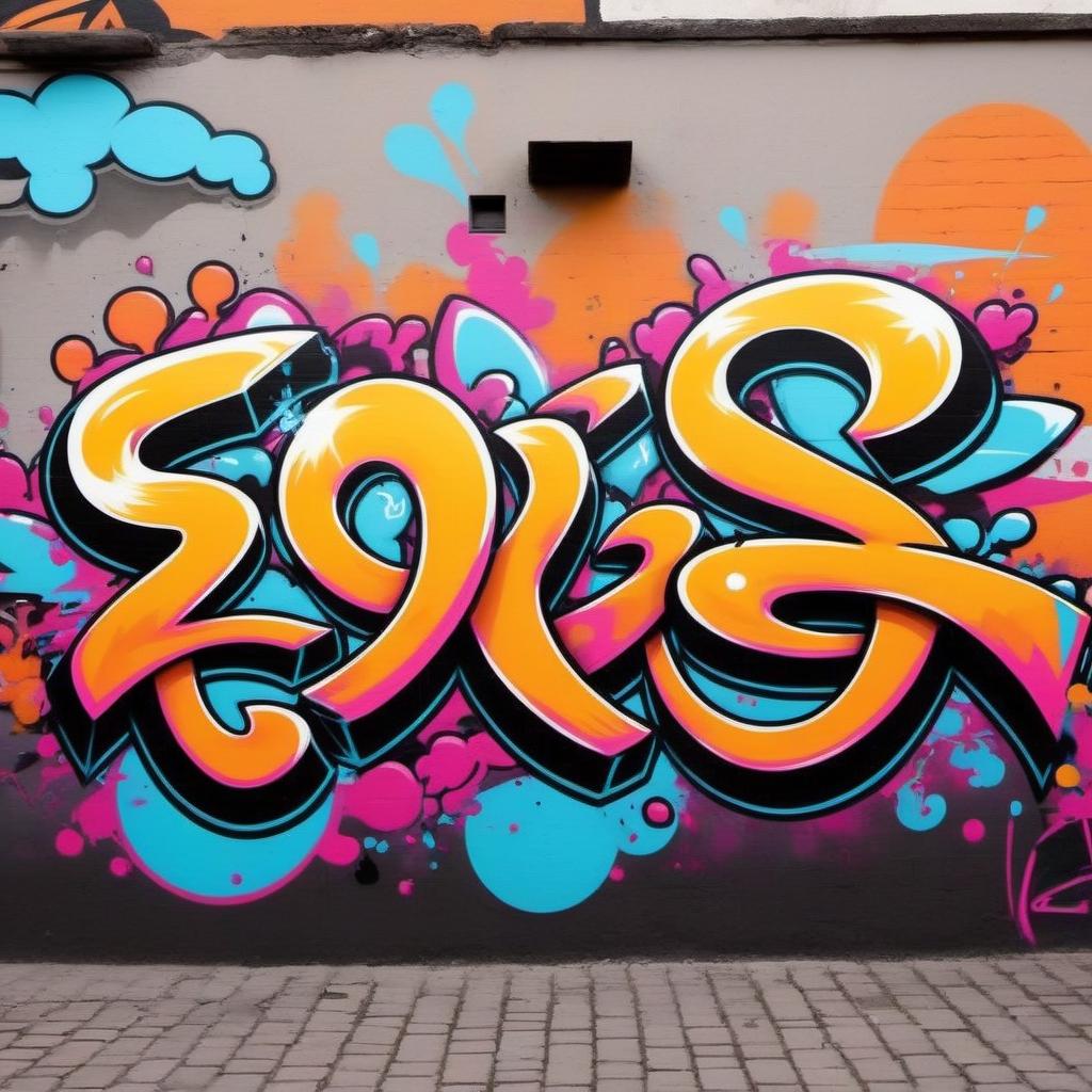  graffiti style Llogo tip, determini son gamma frir iz skandinkav sotablejologyja na foste plein lun, 4к, pozi bed krov. . street art, vibrant, urban, detailed, tag, mural