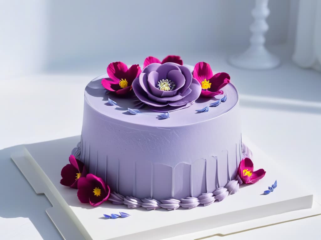  An ultradetailed 8k image of a sleek, futuristic 3D printer meticulously crafting a beautifully intricate vegan cake adorned with delicate edible flowers and ornate designs. The machine's precise movements are highlighted, showcasing the seamless integration of technology and artistry in vegan pastrymaking. The color palette is a harmonious blend of pastel hues, exuding elegance and innovation in the realm of crueltyfree baking. hyperrealistic, full body, detailed clothing, highly detailed, cinematic lighting, stunningly beautiful, intricate, sharp focus, f/1. 8, 85mm, (centered image composition), (professionally color graded), ((bright soft diffused light)), volumetric fog, trending on instagram, trending on tumblr, HDR 4K, 8K