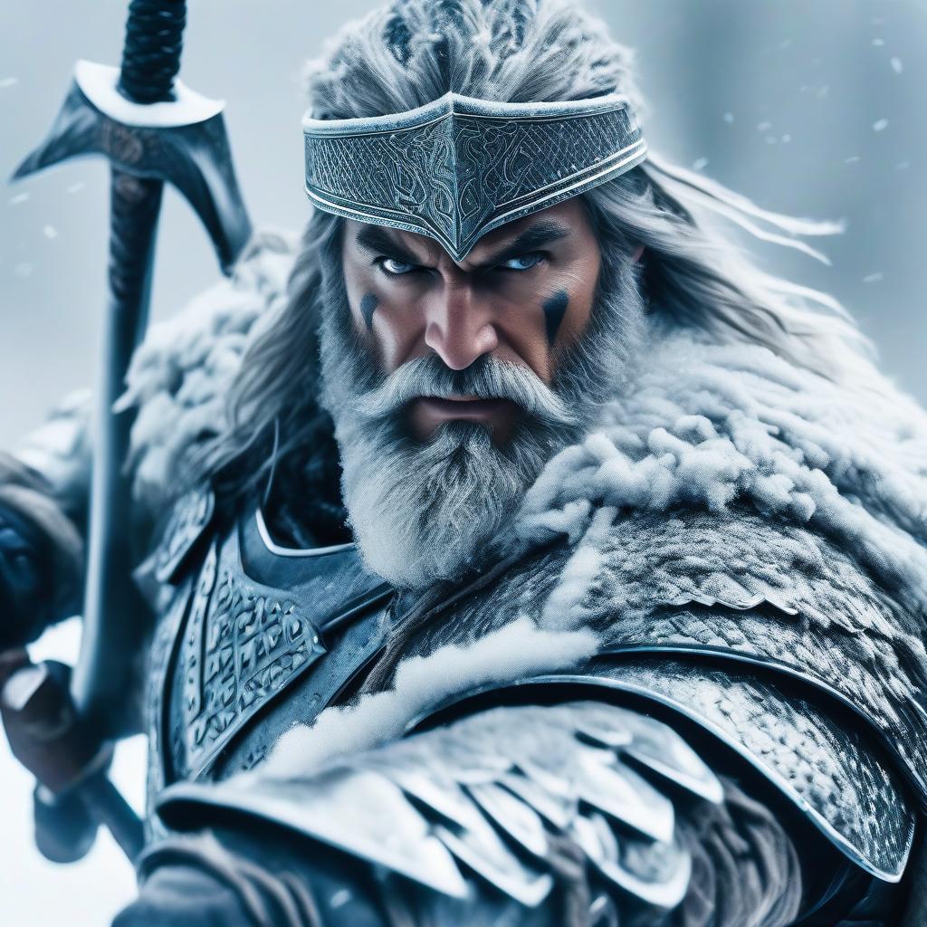  cinematic photo Ice Stormer Frostik** cold blooded warrior, clad in icy armor that sends shivers down the spine of his opponents. He wields a sword encased in ice, capable of freezing its targets, and his gaze can make blood in their veins freeze. . 35mm photograph, film, bokeh, professional, 4k, highly detailed hyperrealistic, full body, detailed clothing, highly detailed, cinematic lighting, stunningly beautiful, intricate, sharp focus, f/1. 8, 85mm, (centered image composition), (professionally color graded), ((bright soft diffused light)), volumetric fog, trending on instagram, trending on tumblr, HDR 4K, 8K