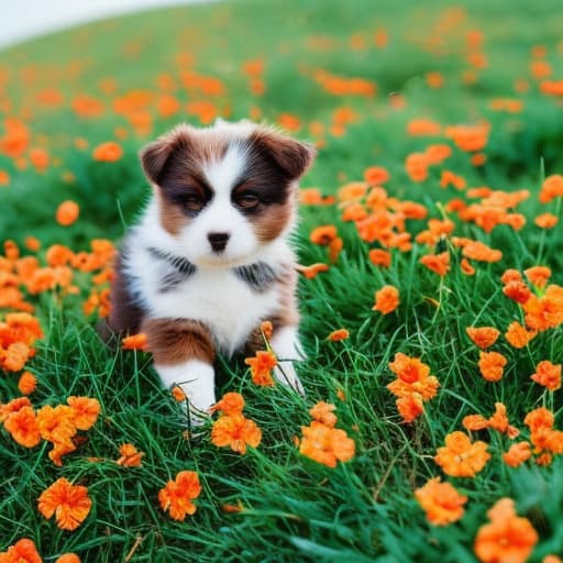 analog style cute puppy playing in the garden hyperrealistic, full body, detailed clothing, highly detailed, cinematic lighting, stunningly beautiful, intricate, sharp focus, f/1. 8, 85mm, (centered image composition), (professionally color graded), ((bright soft diffused light)), volumetric fog, trending on instagram, trending on tumblr, HDR 4K, 8K