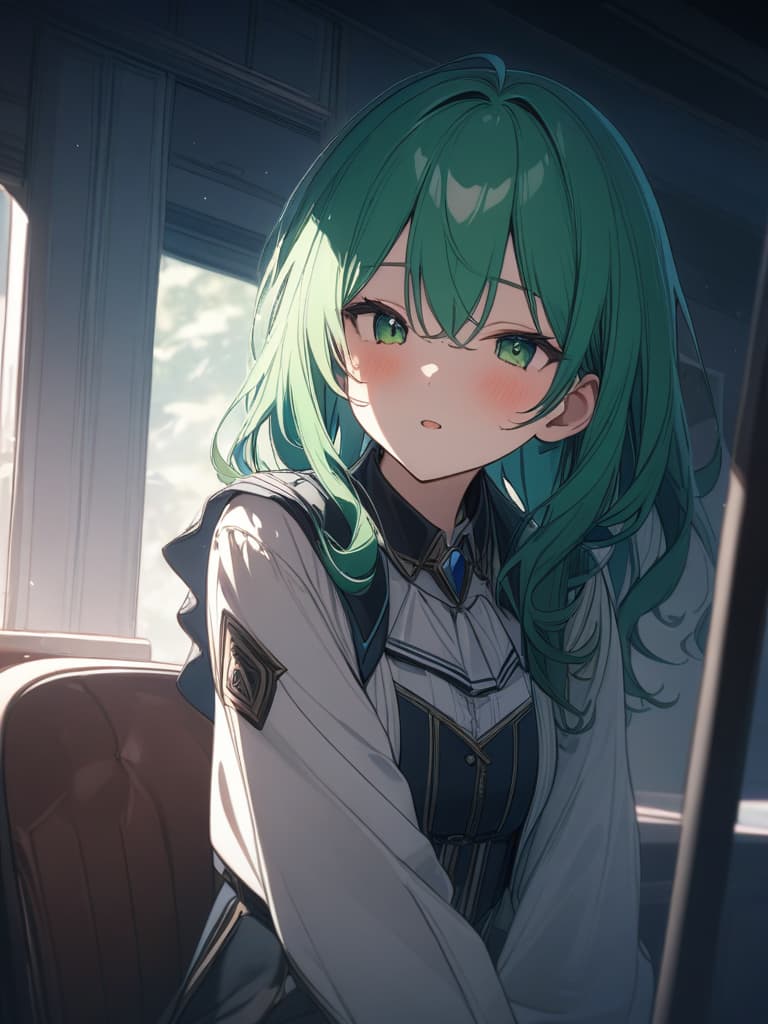  Green hair character that sneezes, masterpiece, best quality,8k,ultra detailed,high resolution,an extremely delicate and beautiful,hyper detail