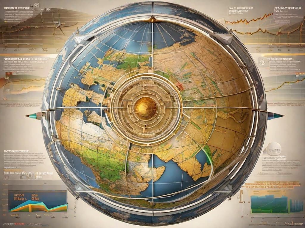  A globe wrapped in weather symbols like sun, clouds, and snowflakes, with arrows indicating trade routes, and a background of digital graphs showing stock market trends. digital art, ilustration, no flares, clean hyperrealistic, full body, detailed clothing, highly detailed, cinematic lighting, stunningly beautiful, intricate, sharp focus, f/1. 8, 85mm, (centered image composition), (professionally color graded), ((bright soft diffused light)), volumetric fog, trending on instagram, trending on tumblr, HDR 4K, 8K