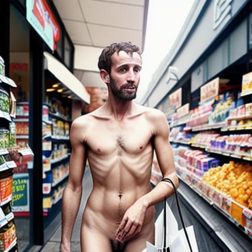  Real naked man shopping for food on the street