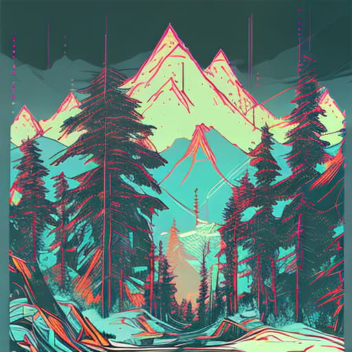 nvinkpunk Whimsical trees with mountains