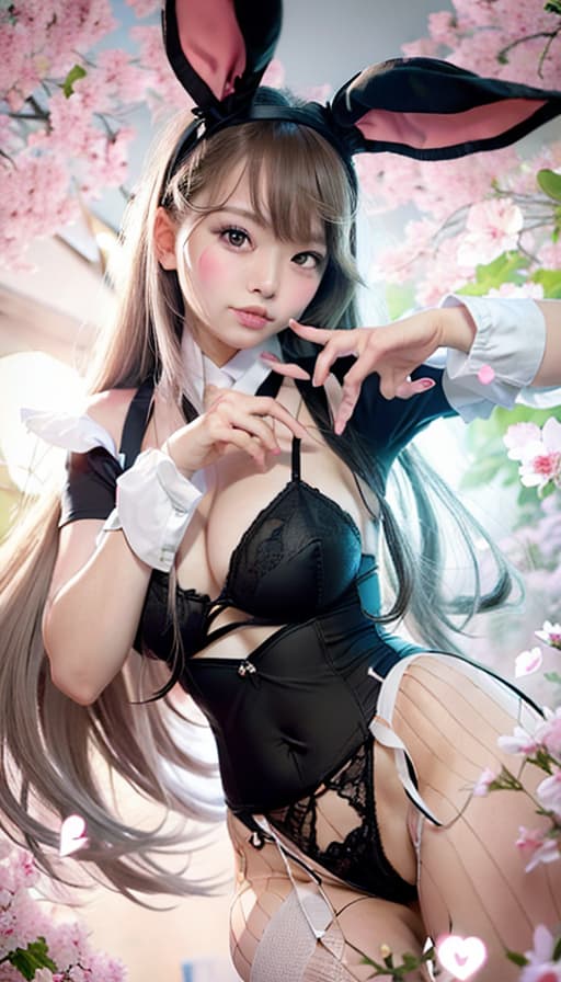   , cute female college student, garter belt, knee high stocking, bunny , finger heart, (Masterpiece, BestQuality:1.3), (ultra detailed:1.2), (hyperrealistic:1.3), (RAW photo:1.2),High detail RAW color photo, professional photograph, (Photorealistic:1.4), (realistic:1.4), ,professional lighting, (japanese), beautiful face, (realistic face)