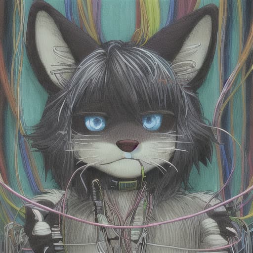  furry with wires around his
