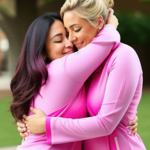  2 women pink medium hugging