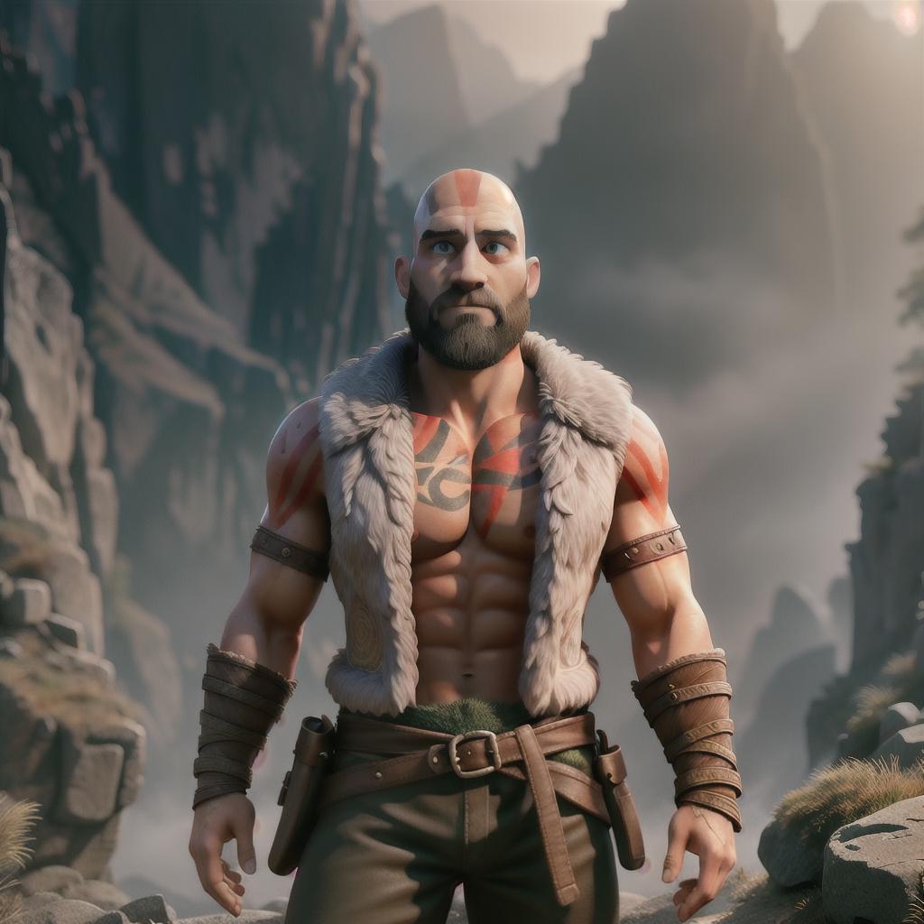  God of war hyperrealistic, full body, detailed clothing, highly detailed, cinematic lighting, stunningly beautiful, intricate, sharp focus, f/1. 8, 85mm, (centered image composition), (professionally color graded), ((bright soft diffused light)), volumetric fog, trending on instagram, trending on tumblr, HDR 4K, 8K