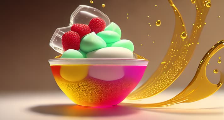  inspired by realflow-cinema4d editor features, create image of a transparent luxury cup with ice fruits and mint, connected with white, yellow and pink cream, Slow - High Speed MO Photography, 4K Commercial Food, YouTube Video Screenshot, Abstract Clay, Transparent Cup , molecular gastronomy, wheel, 3D fluid,Simulation rendering, still video, 4k polymer clay futras photography, very surreal, Houdini Fluid Simulation, hyperrealistic CGI and FLUIDS & MULTIPHYSICS SIMULATION effect, with Somali Stain Lurex, Metallic Jacquard, Gold Thread, Mulberry Silk, Toub Saree, Warm background, a fantastic image worthy of an award.