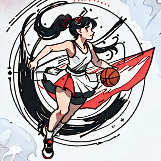  anime girl black hair bright dark brown eyes red and white basketball uniform with the number 18 and the name Nicky white and black shoes Have your hair in a medium high ponytail with two strands on the sides of your ears, have a basketball and look full body Pastel Palette, Da Vinci's Dreams, Picasso's , Sunrise Splendors, Floral Fantasy, Mystical Moonscapes, Urban Nature, Crystal Clear, Cinematic hyperrealistic, full body, detailed clothing, highly detailed, cinematic lighting, stunningly beautiful, intricate, sharp focus, f/1. 8, 85mm, (centered image composition), (professionally color graded), ((bright soft diffused light)), volumetric fog, trending on instagram, trending on tumblr, HDR 4K, 8K