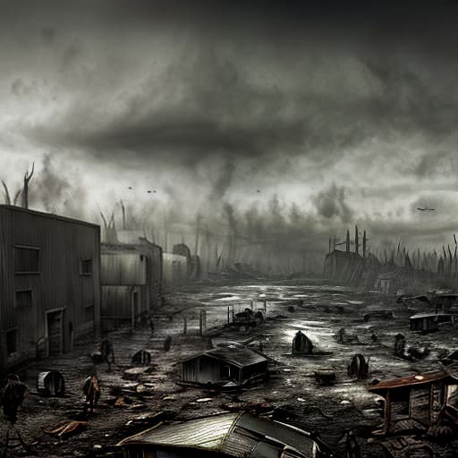  Darken Day. Poat-apocalyptic world. Realistic picture.