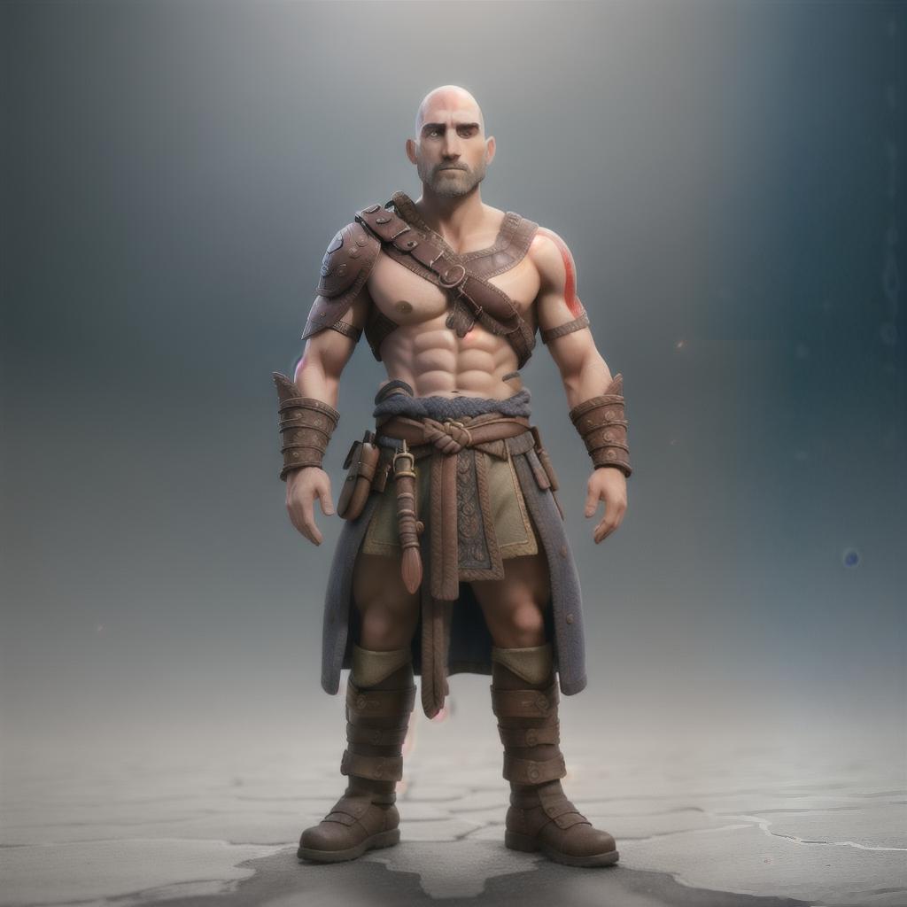  God of war hyperrealistic, full body, detailed clothing, highly detailed, cinematic lighting, stunningly beautiful, intricate, sharp focus, f/1. 8, 85mm, (centered image composition), (professionally color graded), ((bright soft diffused light)), volumetric fog, trending on instagram, trending on tumblr, HDR 4K, 8K