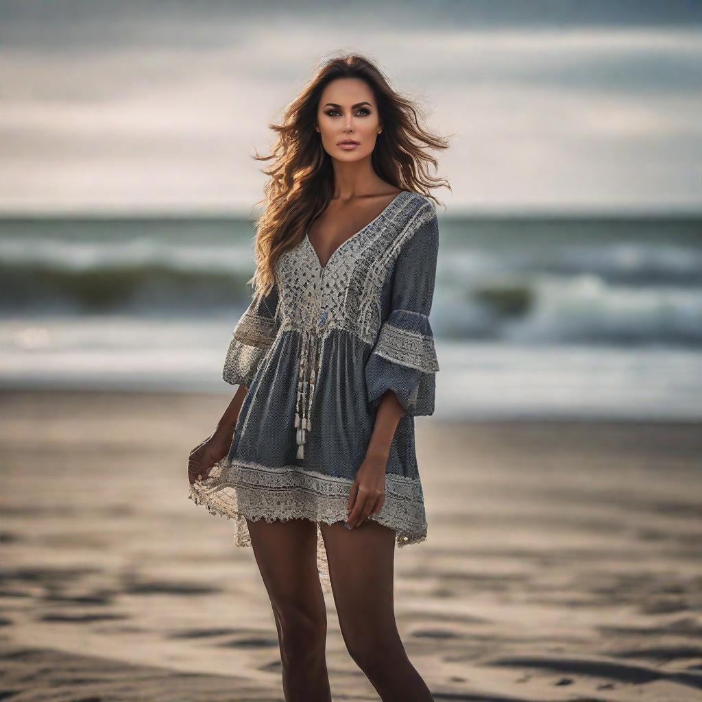  very cute at the beach wearing a  hyperrealistic, full body, detailed clothing, highly detailed, cinematic lighting, stunningly beautiful, intricate, sharp focus, f/1. 8, 85mm, (centered image composition), (professionally color graded), ((bright soft diffused light)), volumetric fog, trending on instagram, trending on tumblr, HDR 4K, 8K