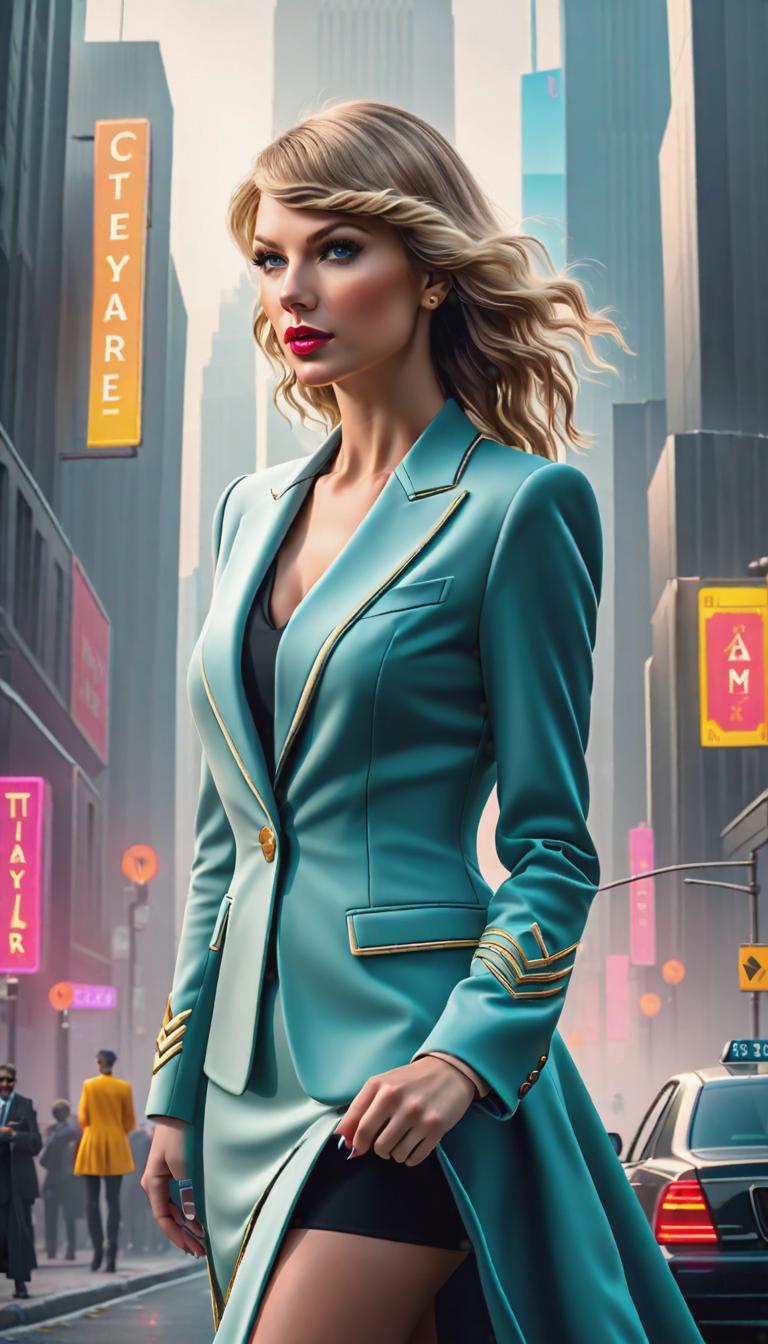  Cyberpunk style depiction of Taylor Swift as a lawyer . The scene is set in a world where technology has advanced, but society and human conditions have not, creating a gritty, dystopian atmosphere. hyperrealistic, full body, detailed clothing, highly detailed, cinematic lighting, stunningly beautiful, intricate, sharp focus, f/1. 8, 85mm, (centered image composition), (professionally color graded), ((bright soft diffused light)), volumetric fog, trending on instagram, trending on tumblr, HDR 4K, 8K