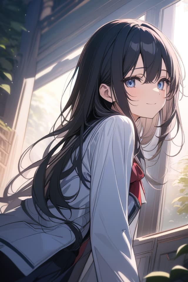  a beautiful black haired girl,long messy hair,beautiful detailed deep blue eyes,cute and beautiful face,shy smile,School uniform,colorful,(masterpiece:1.2),(best quality:1.2),ultra detailed,detailed background,(an extremely delicate and beautiful),((cinematic light)),hyper detail,intricate details,8k,anime,very aesthetic,, masterpiece, best quality,8k,ultra detailed,high resolution,an extremely delicate and beautiful,hyper detail