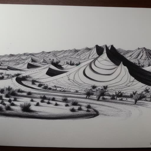  ink pen drawing of desert