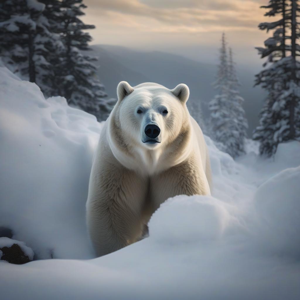  A snow bear (a bear that lives in the snow) encounters tourists in the mountains. hyperrealistic, full body, detailed clothing, highly detailed, cinematic lighting, stunningly beautiful, intricate, sharp focus, f/1. 8, 85mm, (centered image composition), (professionally color graded), ((bright soft diffused light)), volumetric fog, trending on instagram, trending on tumblr, HDR 4K, 8K