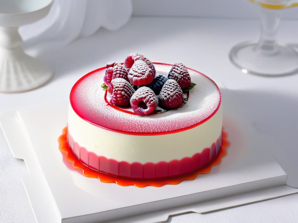  A closeup, ultradetailed image of a perfectly set and vibrantly colored raspberry gelatin dessert, showcasing its smooth texture and glossy finish. The light reflects off the surface, highlighting every ripple and imperfection, inviting the viewer to appreciate the intricate details of this simple yet elegant dessert. hyperrealistic, full body, detailed clothing, highly detailed, cinematic lighting, stunningly beautiful, intricate, sharp focus, f/1. 8, 85mm, (centered image composition), (professionally color graded), ((bright soft diffused light)), volumetric fog, trending on instagram, trending on tumblr, HDR 4K, 8K