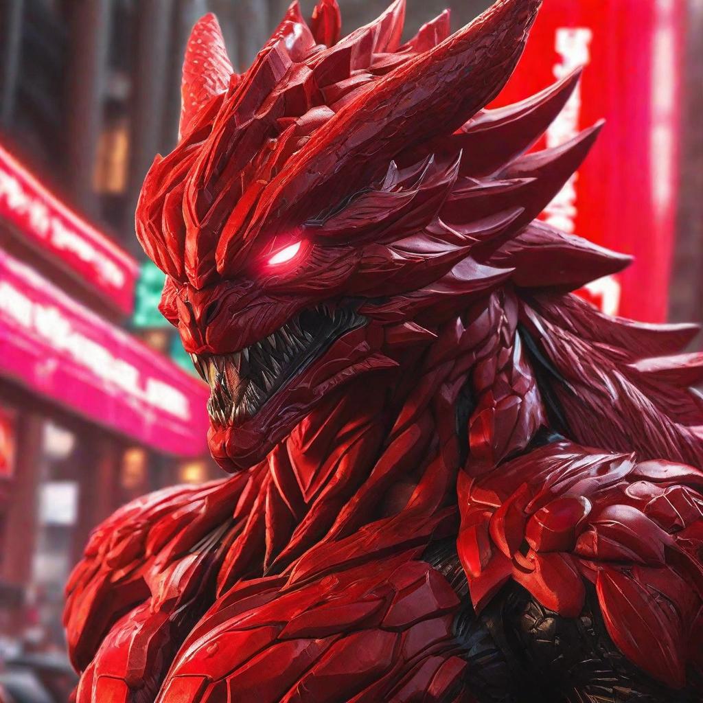  🔴genera un kaiju de color rojo llamado Morfo🔴, artgerm, jeremy, lipkin, michael, garmash detailed digital art, radiant, light, detailed, intricate, environment hyperrealistic, full body, detailed clothing, highly detailed, cinematic lighting, stunningly beautiful, intricate, sharp focus, f/1. 8, 85mm, (centered image composition), (professionally color graded), ((bright soft diffused light)), volumetric fog, trending on instagram, trending on tumblr, HDR 4K, 8K