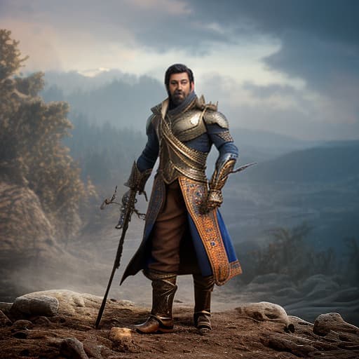 redshift style Amir Temur hyperrealistic, full body, detailed clothing, highly detailed, cinematic lighting, stunningly beautiful, intricate, sharp focus, f/1. 8, 85mm, (centered image composition), (professionally color graded), ((bright soft diffused light)), volumetric fog, trending on instagram, trending on tumblr, HDR 4K, 8K