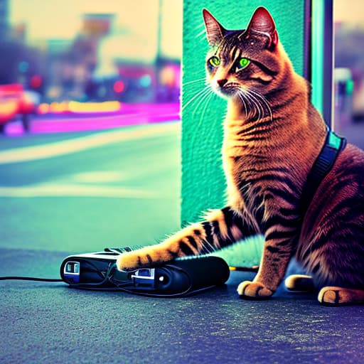 nvinkpunk Realistic image of a cat wearing headphones and reading glasses while riding a bus., hyperrealism hyperrealistic, full body, detailed clothing, highly detailed, cinematic lighting, stunningly beautiful, intricate, sharp focus, f/1. 8, 85mm, (centered image composition), (professionally color graded), ((bright soft diffused light)), volumetric fog, trending on instagram, trending on tumblr, HDR 4K, 8K