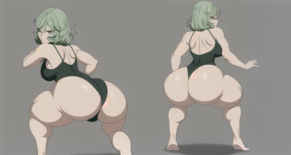  4k, Anime , 4k, ghibli Anime, detailed animation , tatsumaki view from behind bent knees, toned curvy legs, huge ass, round bubble butt, bare legs, gym background