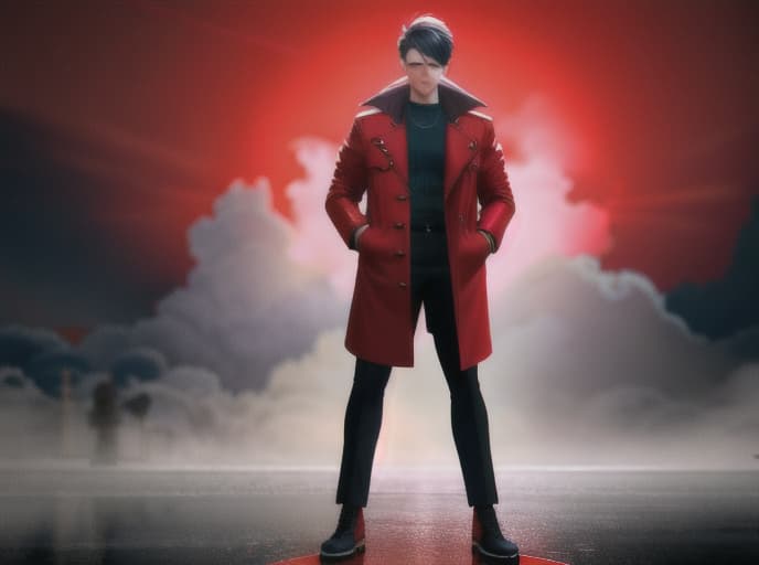  boy happy red jacket with sky hyperrealistic, full body, detailed clothing, highly detailed, cinematic lighting, stunningly beautiful, intricate, sharp focus, f/1. 8, 85mm, (centered image composition), (professionally color graded), ((bright soft diffused light)), volumetric fog, trending on instagram, trending on tumblr, HDR 4K, 8K